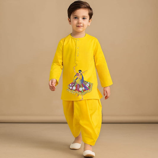 Pre Order: Garba Yellow Kurta And Dhoti Style Pant