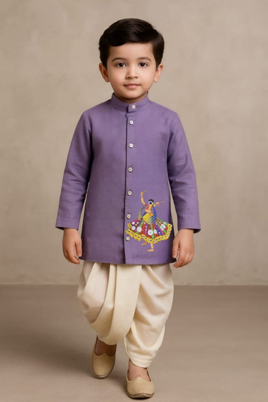 Pre Order: Folk Fusion Purple Kurta With Off White Dhoti