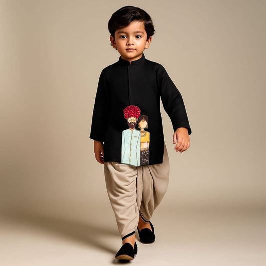 Pre Order: Yugal Mukhar Black Kurta With Dhoti