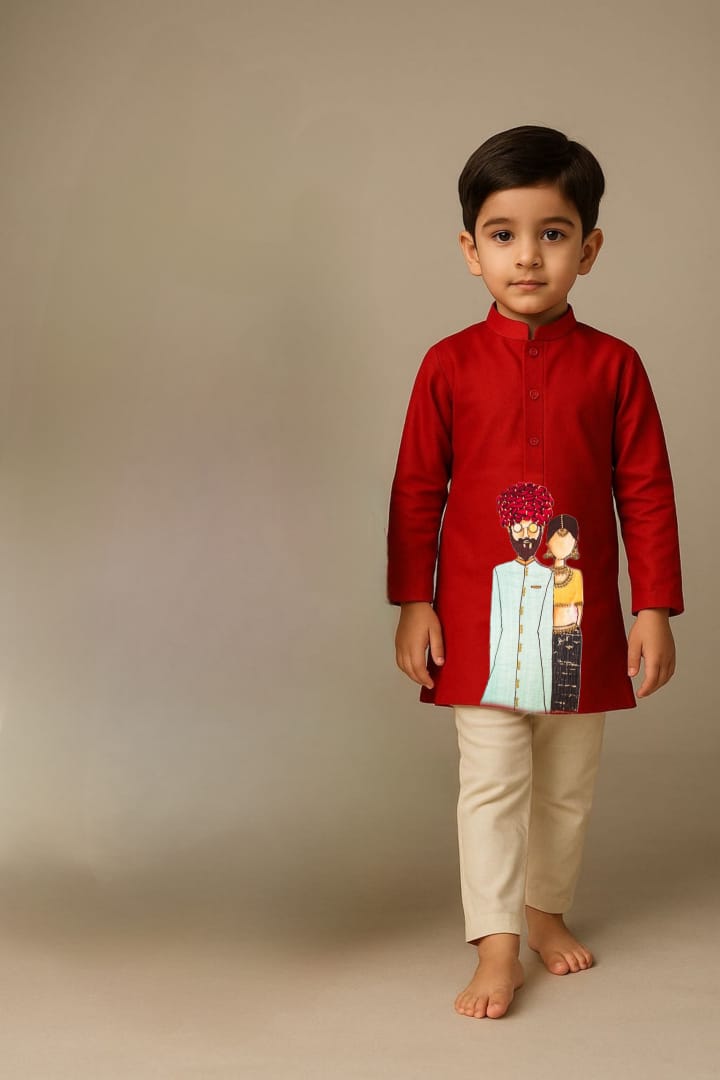 Pre Order: Duo Face Red Kurta And Pyjama Set