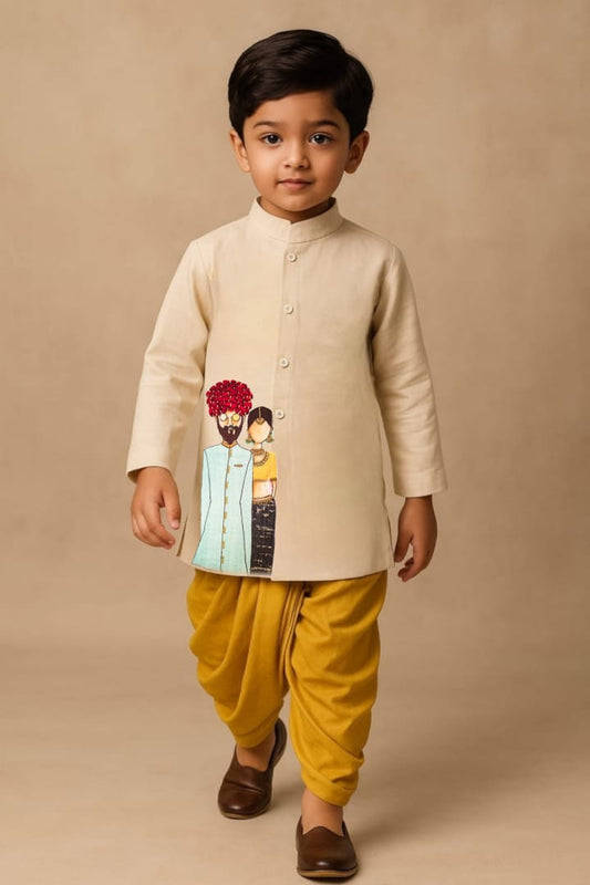 Pre Order: Togetherness Off White Kurta With Yellow Dhoti