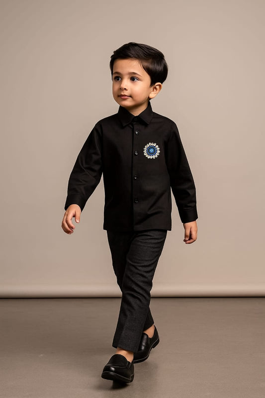 Pre Order: Mystic Embroidered Eye Black shirt And Style Pant