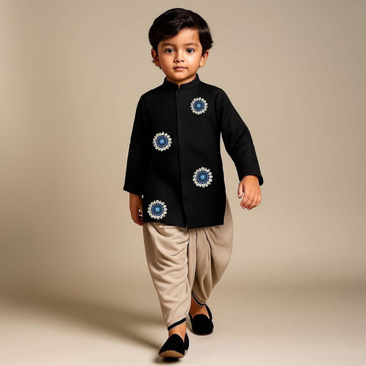 Pre Order: Enchanted Embroidered Eyes  Black Kurta With Dhoti