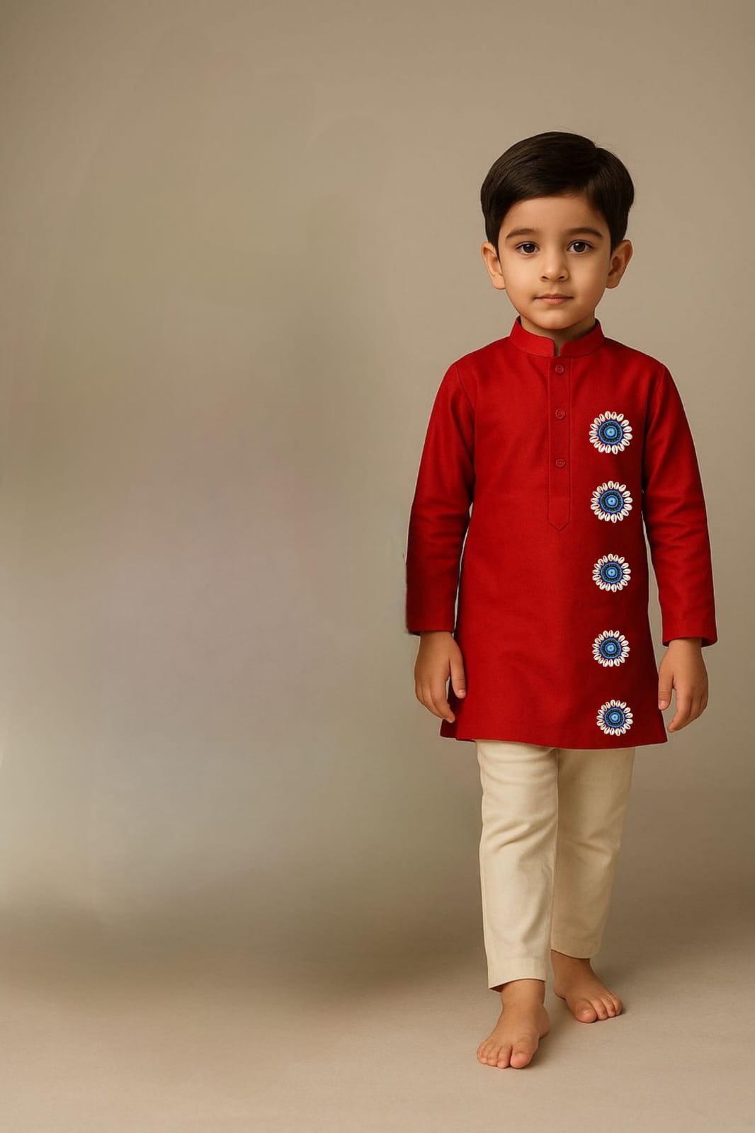 Pre Order: Protective Embroidered Eyes Red Kurta And Pyjama Set