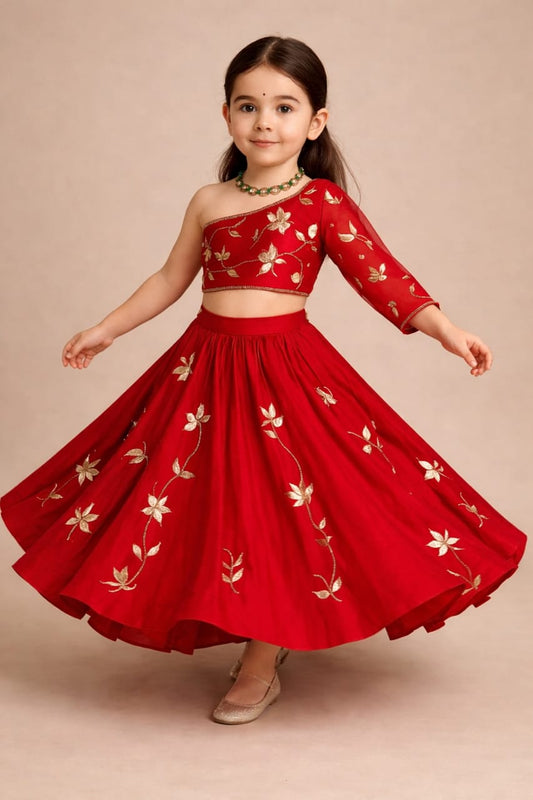 Pre Order: Red Embroidered Lehenga Set