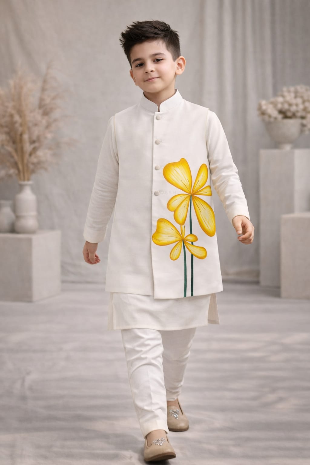 Pre Order: Sunshine bloom White Kurta Set With Jacket
