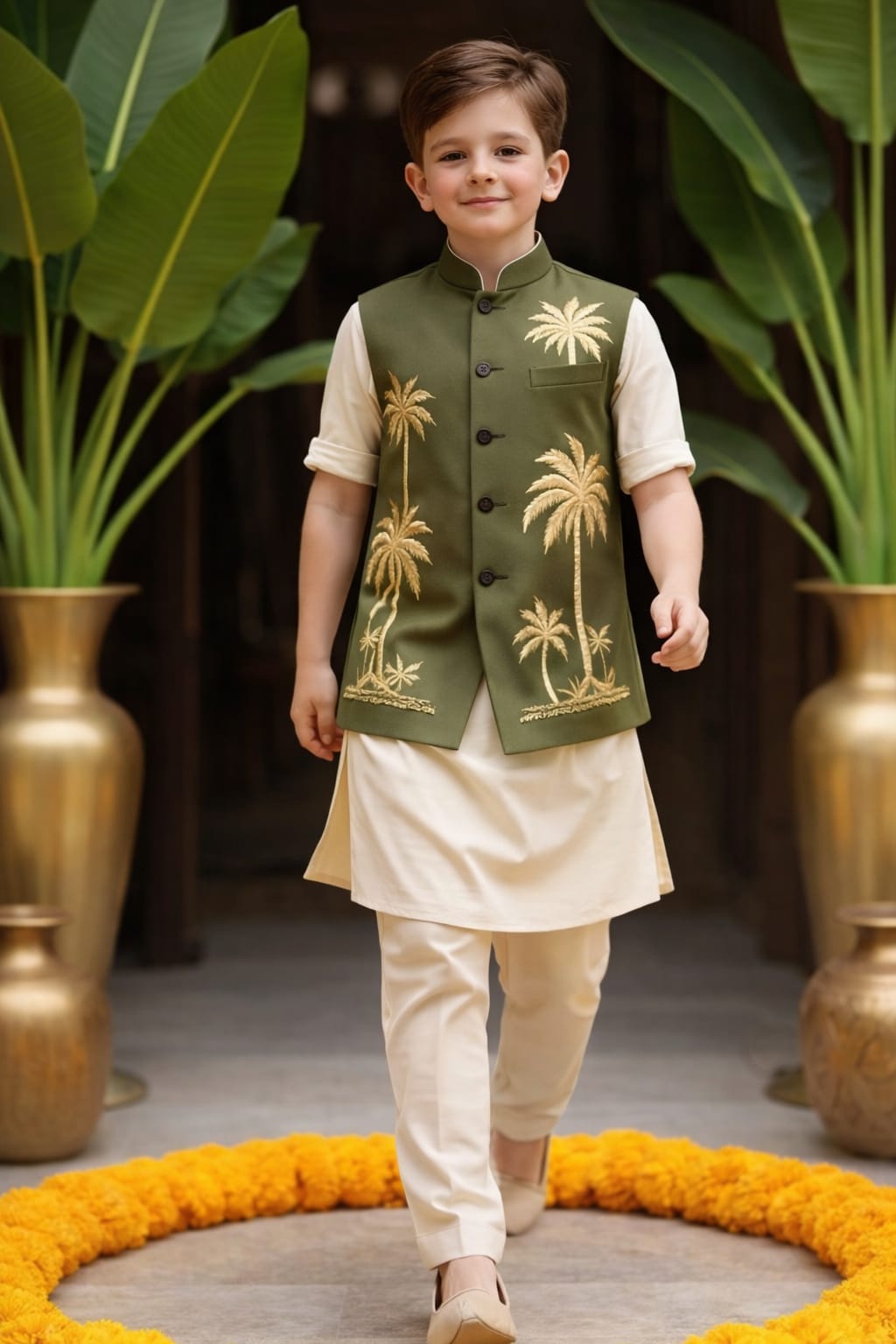 Pre Order:  Heritage Palm Kurta Set With Jacket