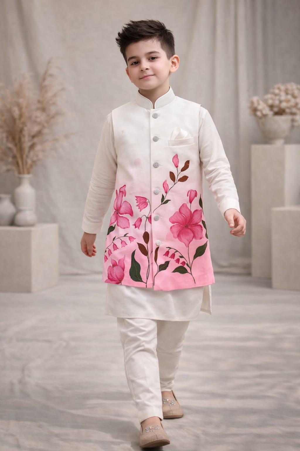 Pre Order: Floral Kurta Set With Jacket.