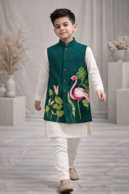 Pre Order: Flamingo Elegance Ethnic Kurta Set With Jacket