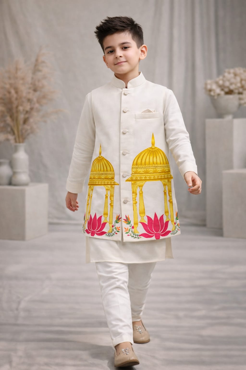 Pre Order: Royal Lotus Palace Kurta Set With Jacket