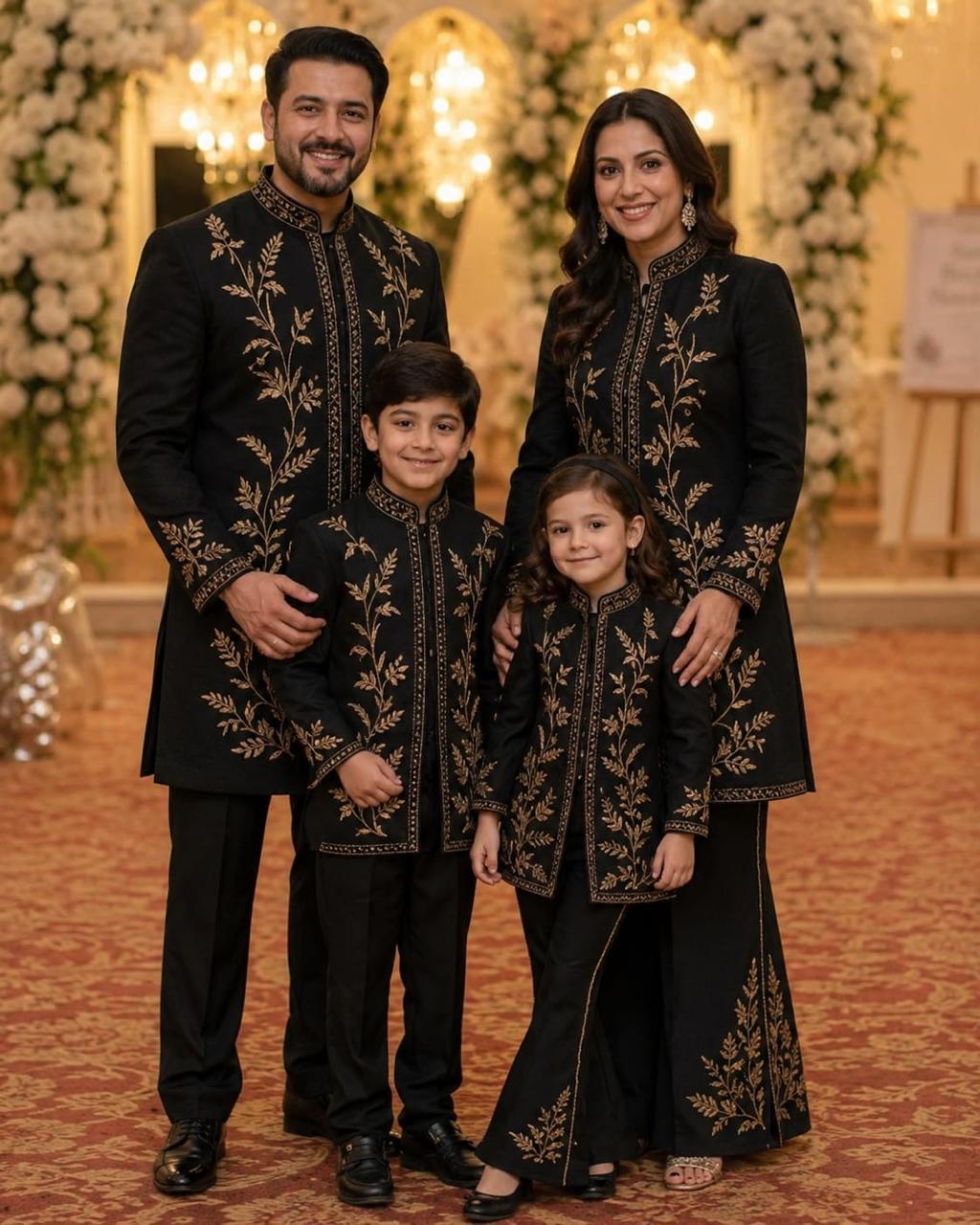 Black Elegant Golden Embroidered Family Set — Father