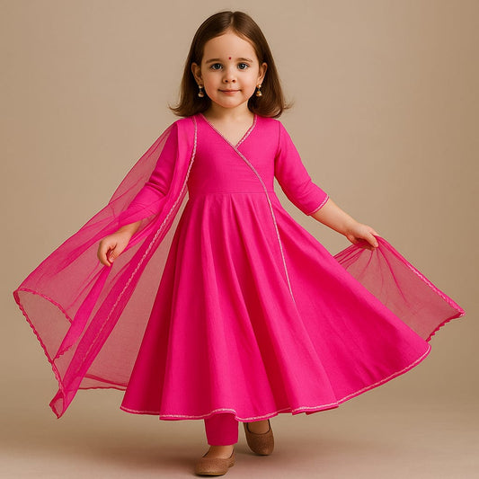 Pre Order: Pink Suit Set with Dupatta and Gota Detailing