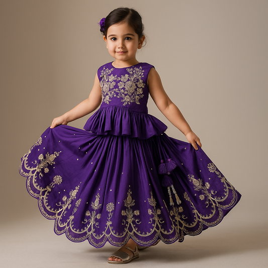 Pre Order: Violet Embroidered Top And Pleated Lehenga