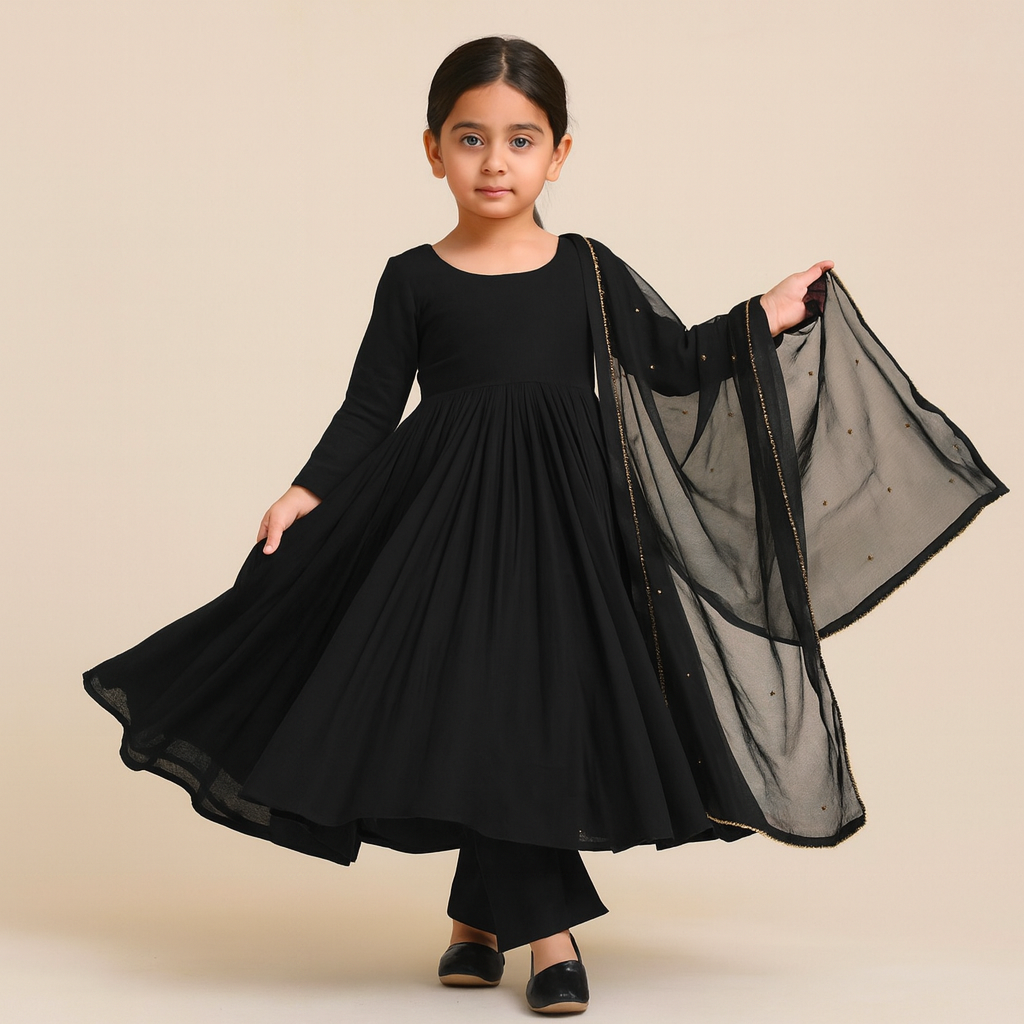 Pre Order: Black Anarkali Suit Set