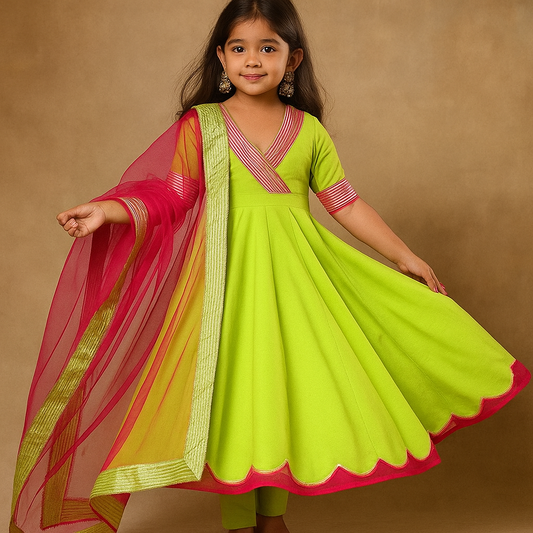 Pre Order: Neon Anarkali with Pink Dupatta