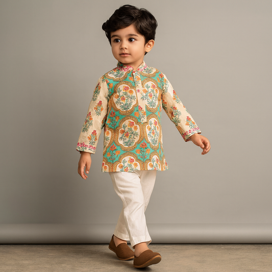 Pre Order: Floral Printed Kurta And Pyjama