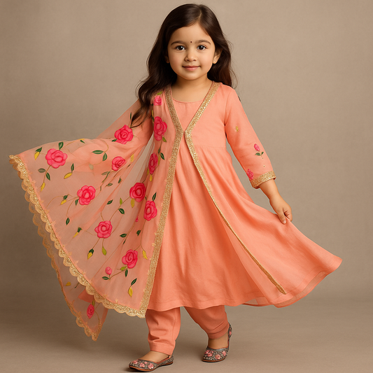 Pre Order: Peach Anarkali Suit Set