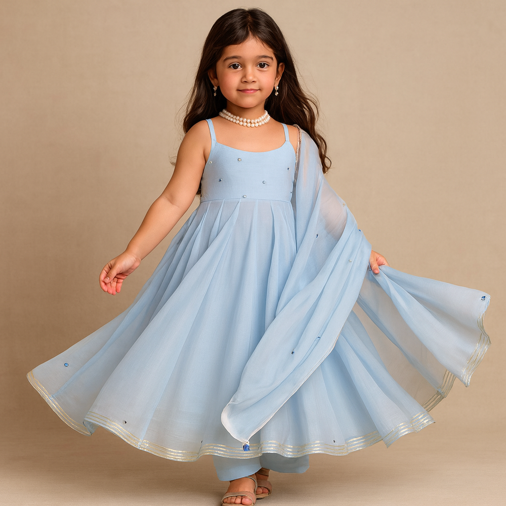 Pre Order: Blue Anarkali Suit Set