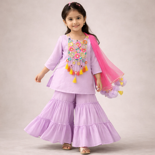 Pre Order : Lilac Ladoo Sharara Set