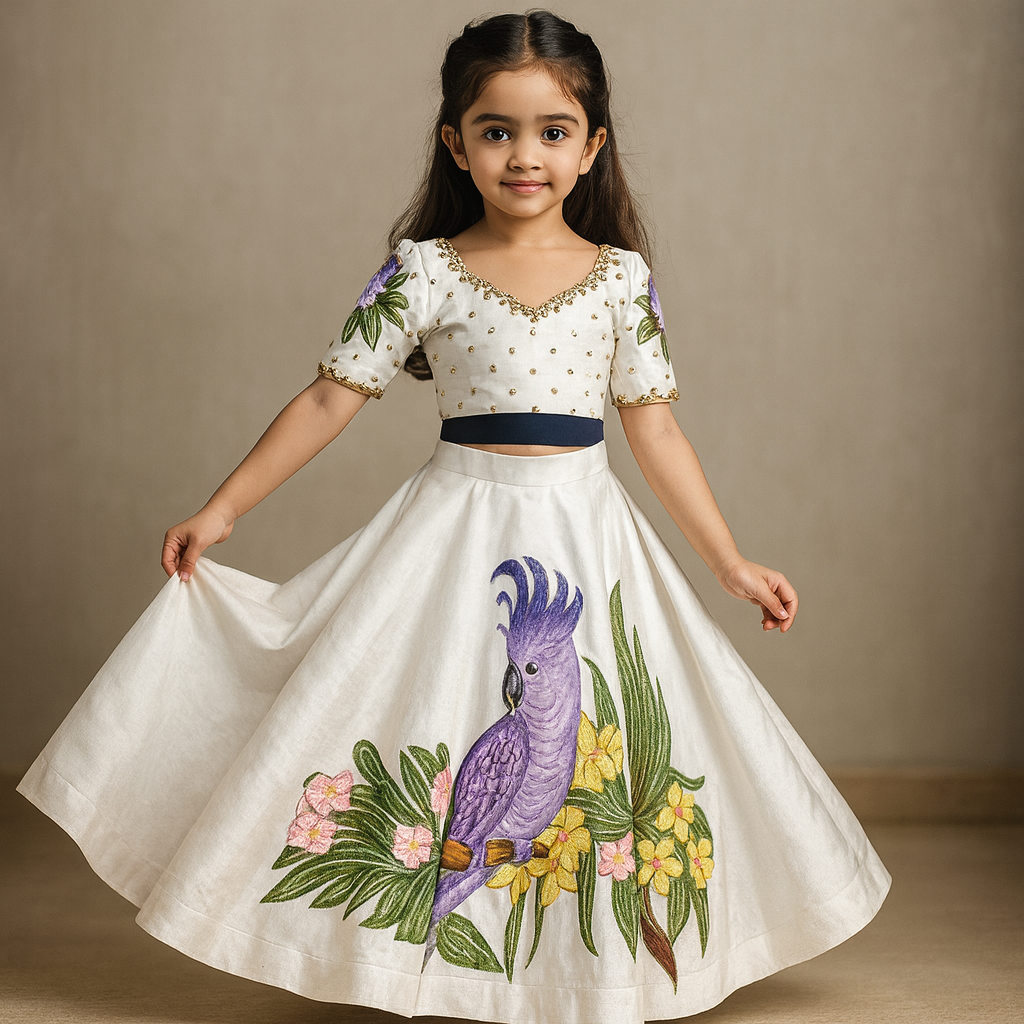 Pre Order: Violet Parrot Garden Lehenga Set