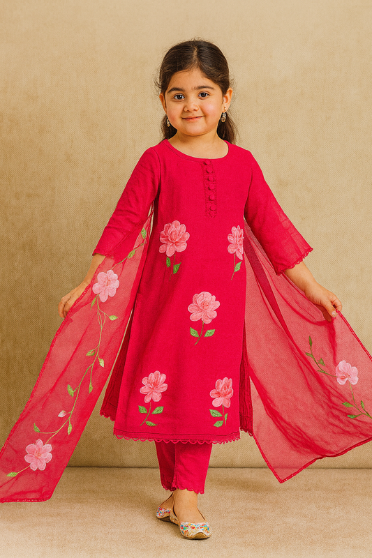 Pre Order: Pink Floral Kurta Suit Set