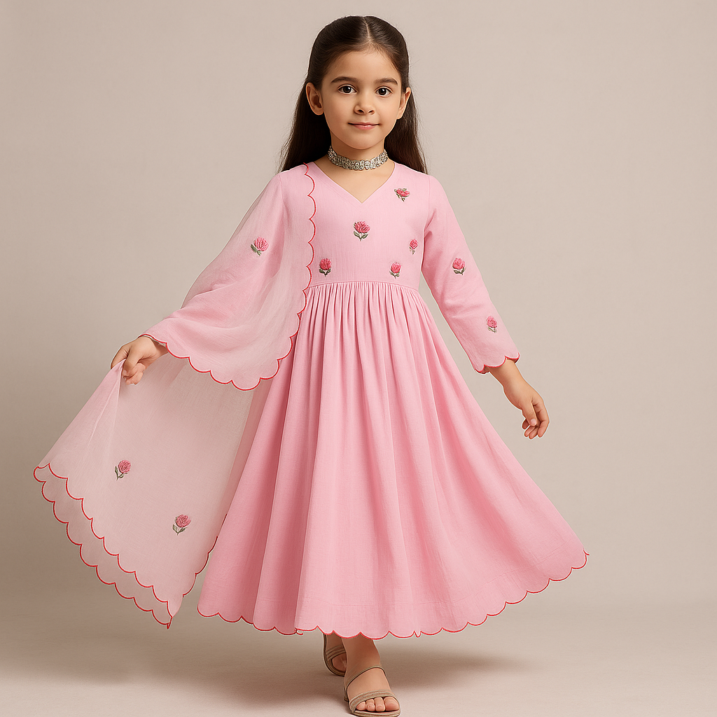 Pre Order: Pink Anarkali Suit Set