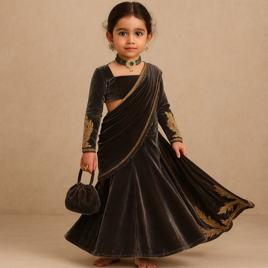 Pre Order: Noor-e-Sham Velvet Saree