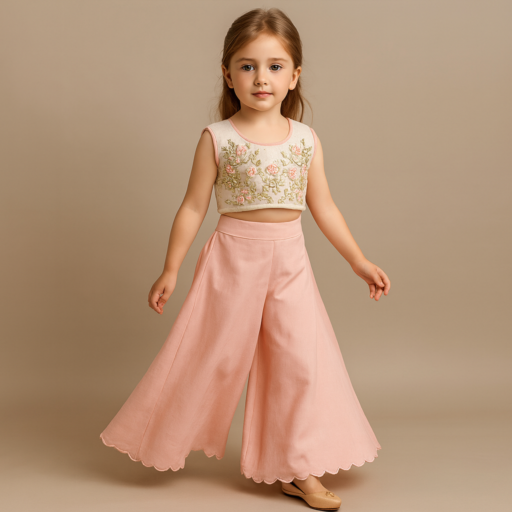 Pre Order: Beautiful Floral Hand Embroidered Top With Palazzo