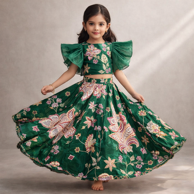 Pre Order: Hariyali Pushp Lehenga Set