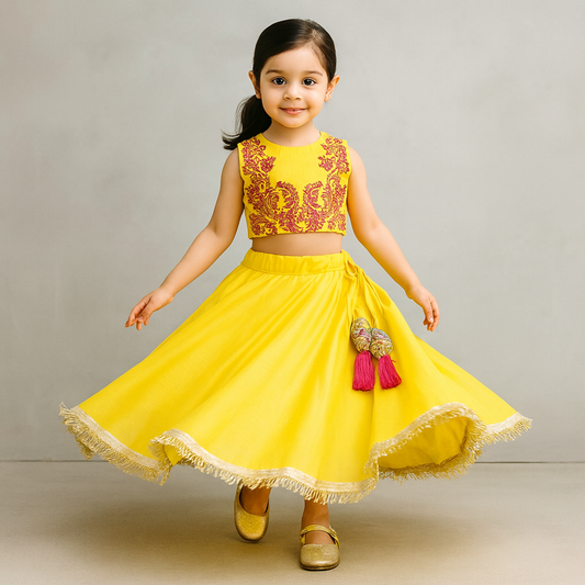 Pre Order: Contrasting Thread Embroidered Top And Lehenga