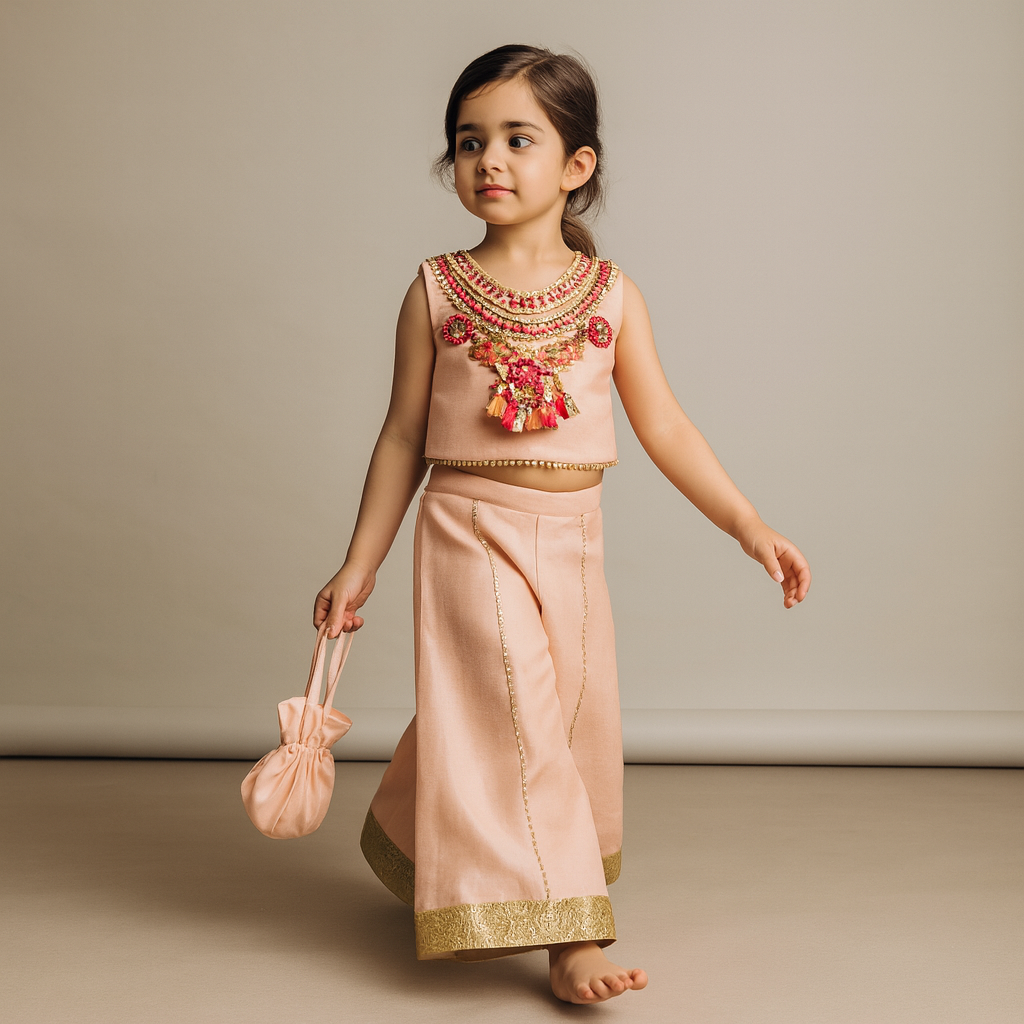Pre Order: Faux Mirror Embellished Stylish Sleeveless Top With Palazzo
