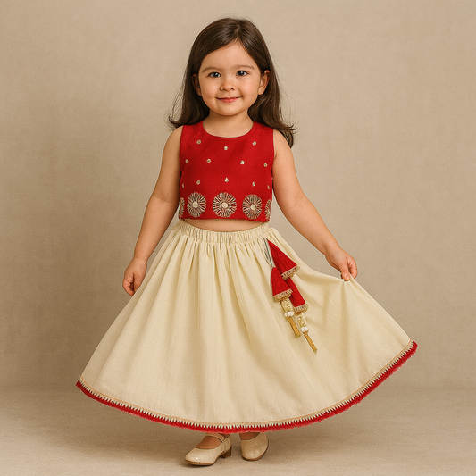 Pre Order:Pre Order: Mirror Work Pleated Top And Shimmery Lehenga