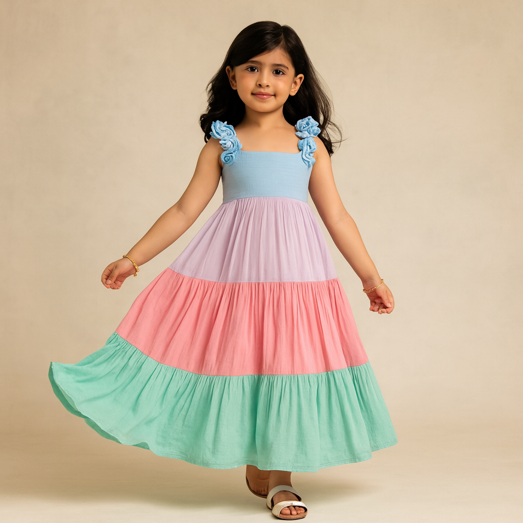 Pre Order: Multicolour Tiered Cotton Dress