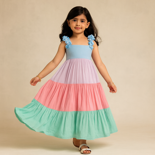 Pre Order: Multicolour Tiered Cotton Dress