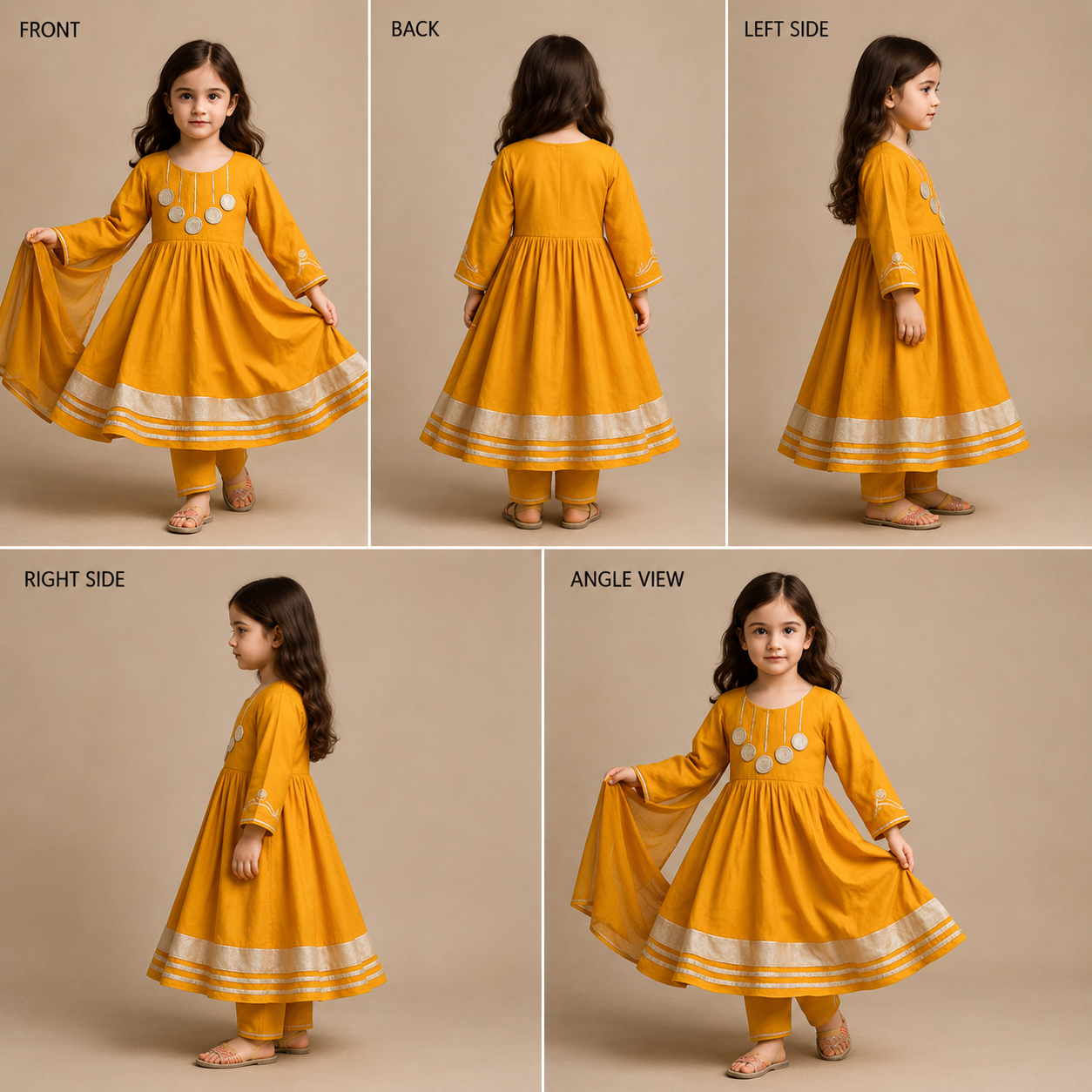 Pre Order:Noor Mustard Anarkali Set