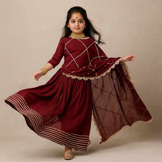 Pre Order: Maroon Anarkali with Dupatta Gota Detailing