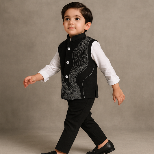 Pre Order: Black Embroidered Jacket And Pant Shirt