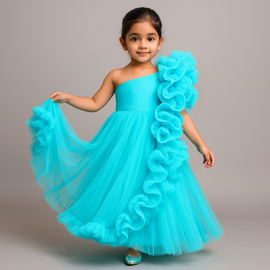 Pre Order:Graceful One Shoulder Ruffle Net Gown