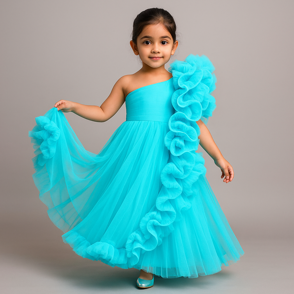 Pre Order: One Shoulder Ruffle Net Gown