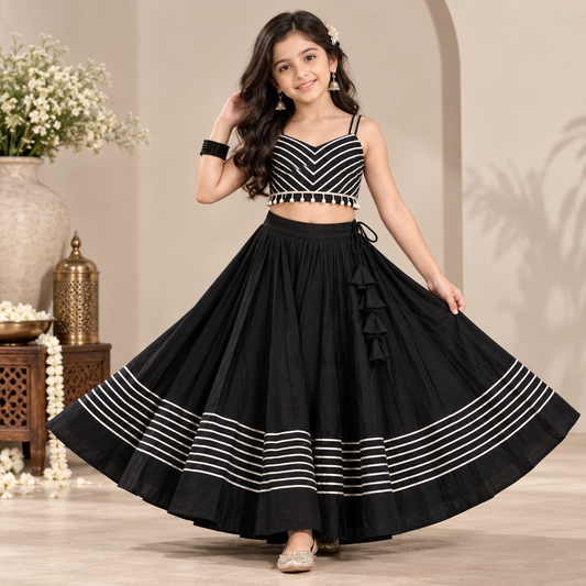 Pre Order : Noir Stripe Lehenga