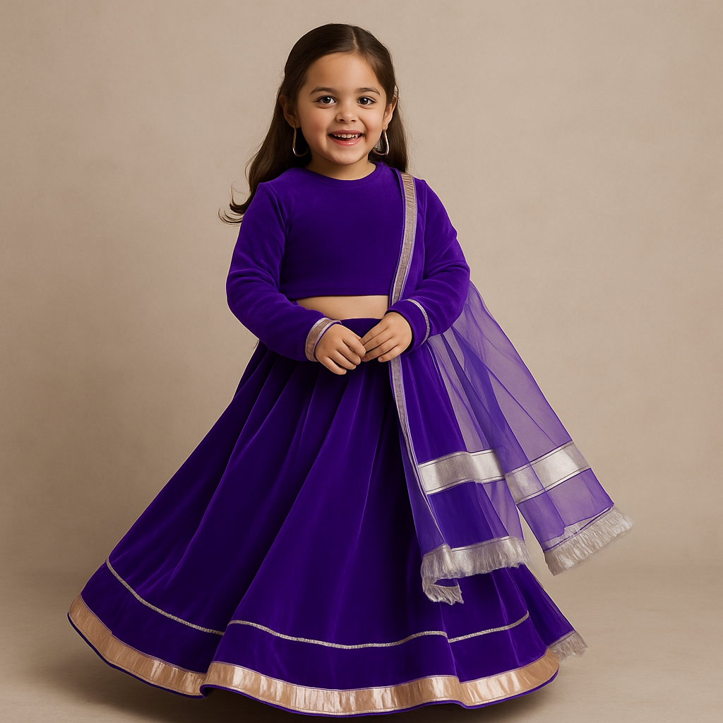 Pre Order: Purple Velvet Lehenga Set