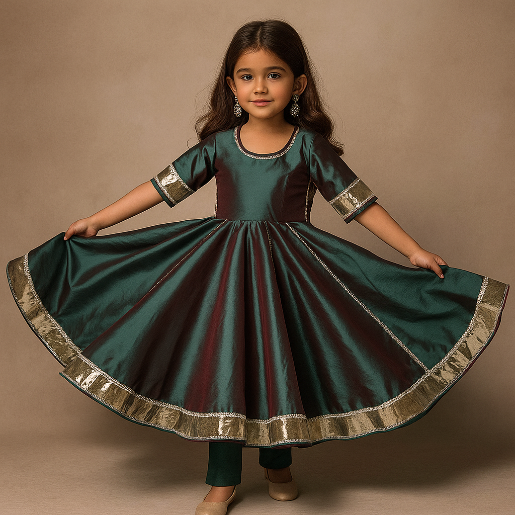 Pre Order: Bottle Green Anarkali with Dupatta Gota Detailing