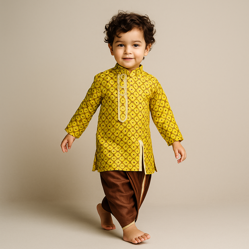 Pre Order: Printed Asymmetrical Placket Kurta With Dhoti