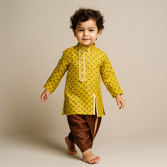 Pre Order: Printed Asymmetrical Placket Kurta With Dhoti