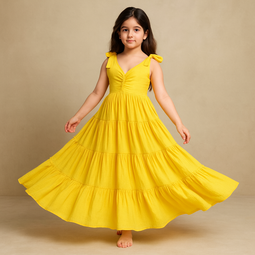 Pre Order: Yellow Cotton Tiered  Dress