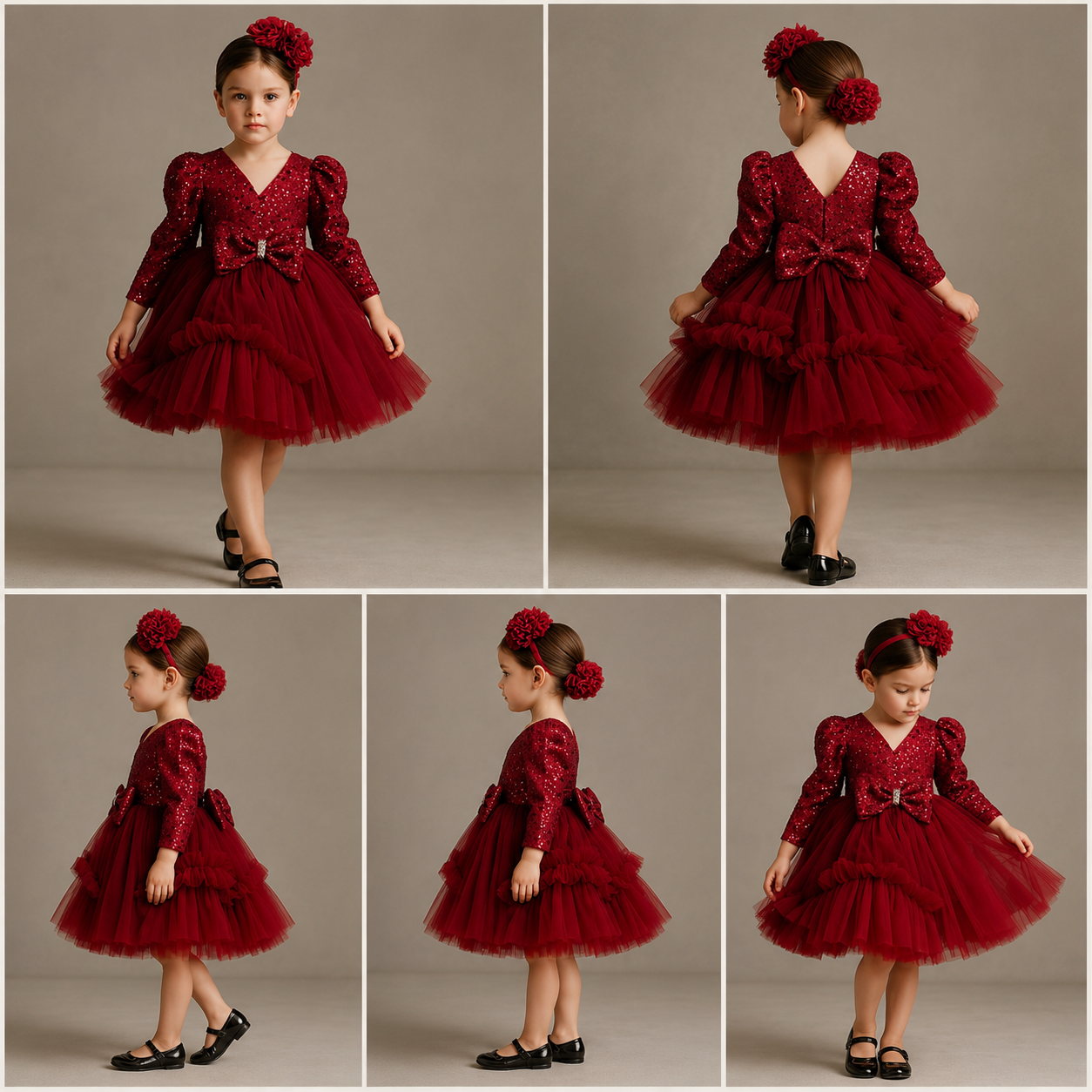 Pre Order: Sequins Puff Sleeves Ruffle Net Dress