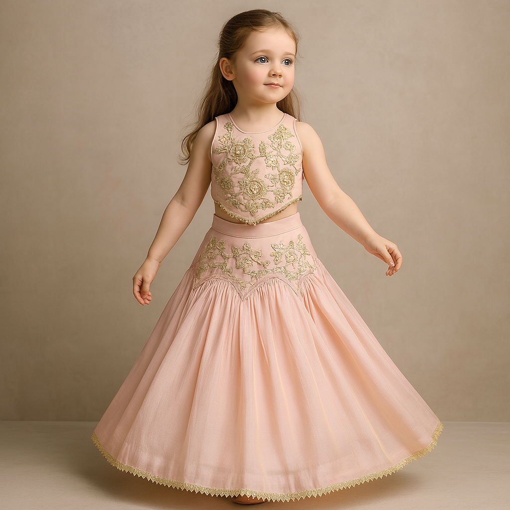 Pre Order: Cut Dana Embroidered Pink Shimmer Top And Lehenga With Net Dupatta
