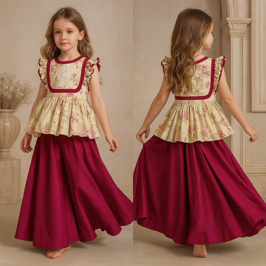 Janmashtami Special Pre Order : Animal And Floral Printed Kurti And Flared Palazzo