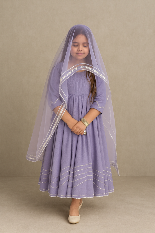 Pre Order: Lavender kantha Anarkali Set