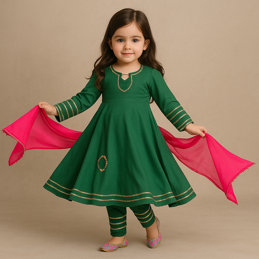 Pre Order: Green Pink Coin Anarkali Suit Set